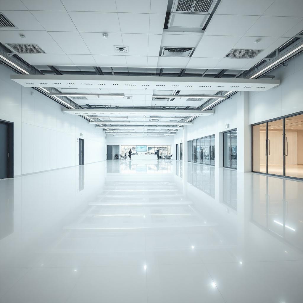 Seamless white commercial showroom epoxy floor in Irving