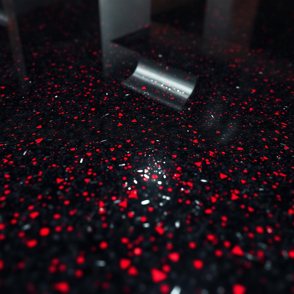 Black and red flake epoxy floor with mirror finish in Rockwall