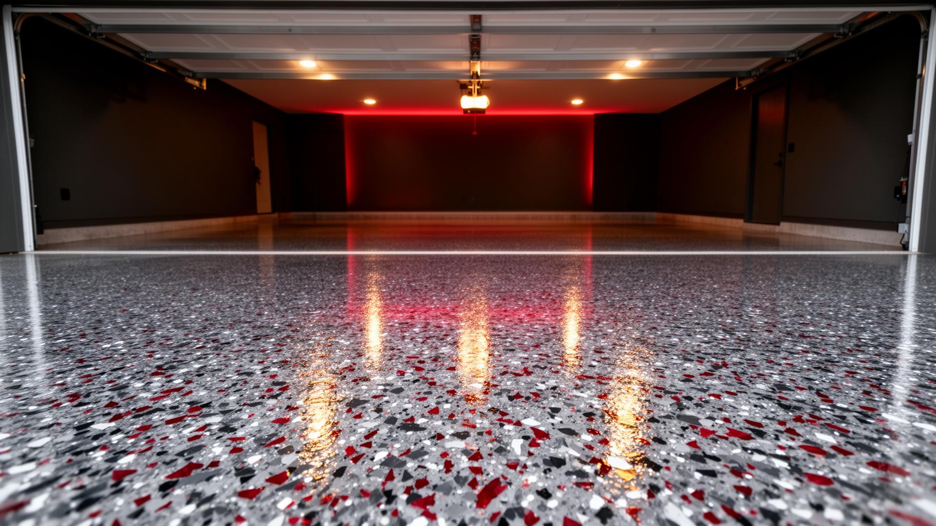 Premium flake epoxy floor in a luxury DFW garage